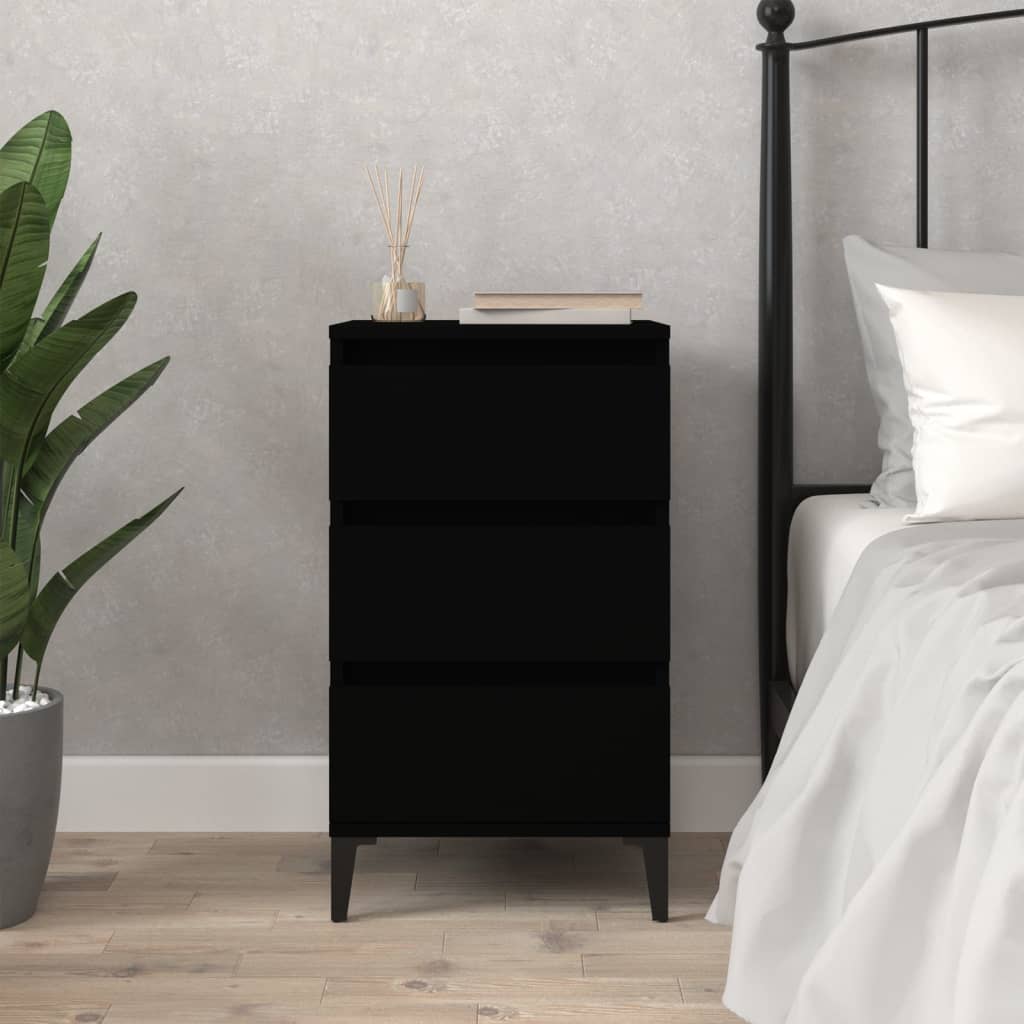 Black Bedside Cabinet, Engineered Wood, 40x35x70 cm