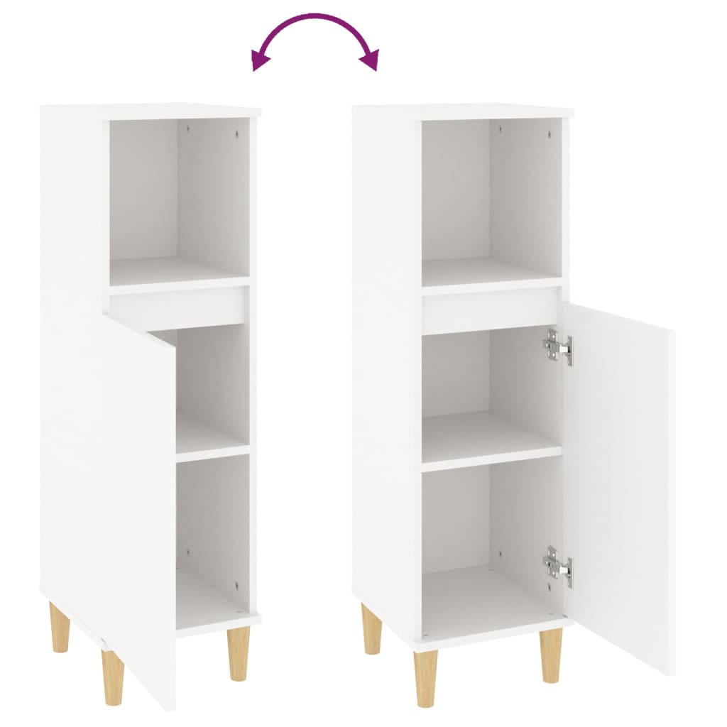 White Engineered Wood Bathroom Cabinet 30x30x100 cm