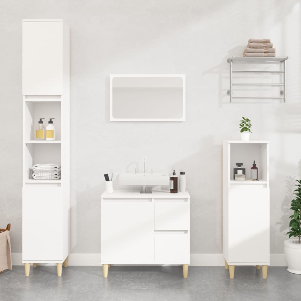 White Engineered Wood Bathroom Cabinet 30x30x100 cm