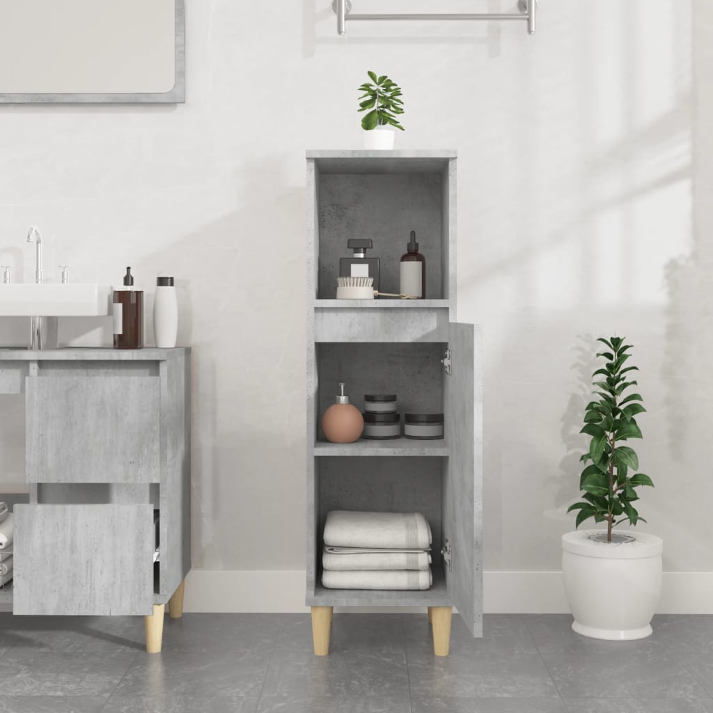 Engineered Wood Bathroom Cabinet - Concrete Grey, 30x30x100 cm