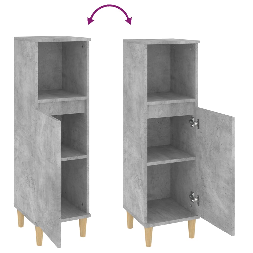 Engineered Wood Bathroom Cabinet - Concrete Grey, 30x30x100 cm
