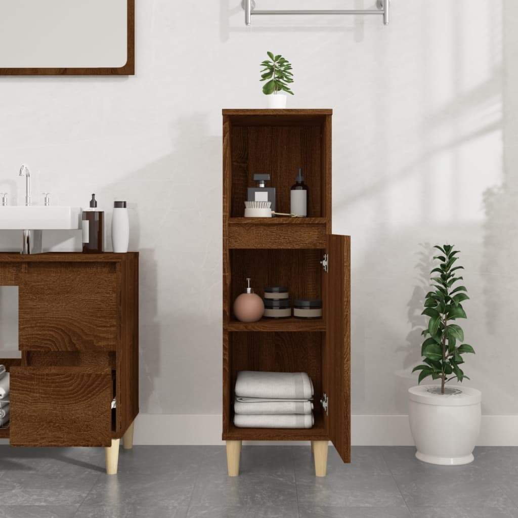 Engineered Wood Bathroom Cabinet - Brown Oak, 30x30x100 cm