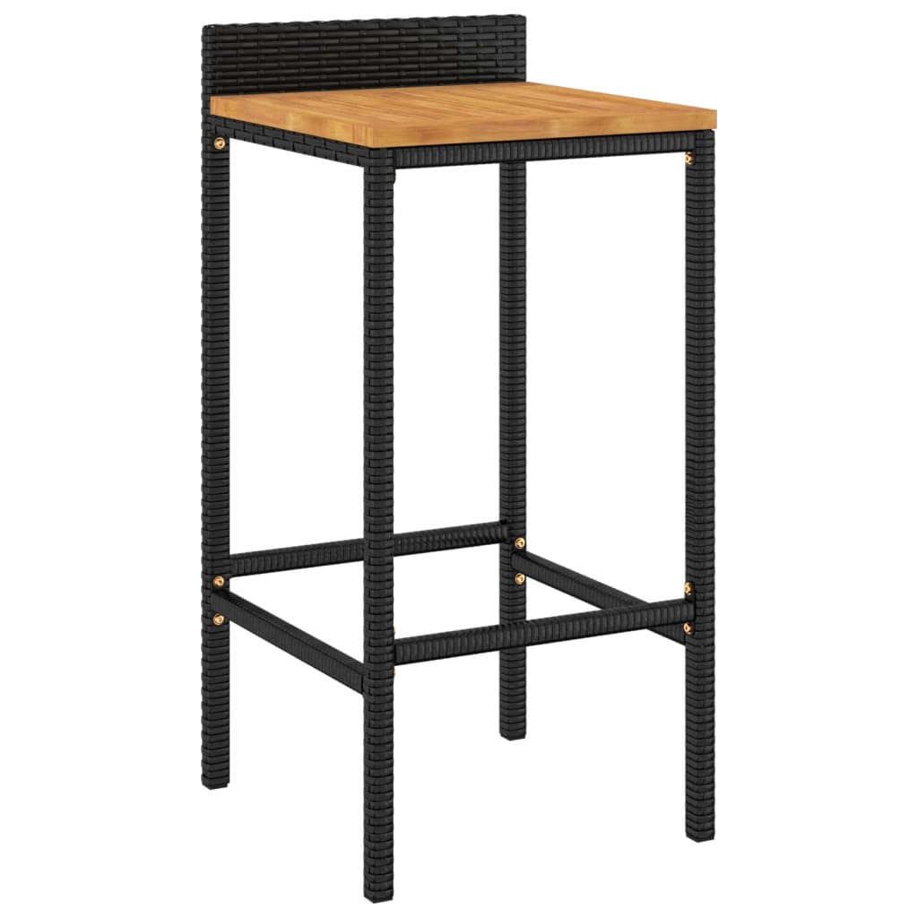 Black Poly Rattan & Acacia Bar Stools Set of 2