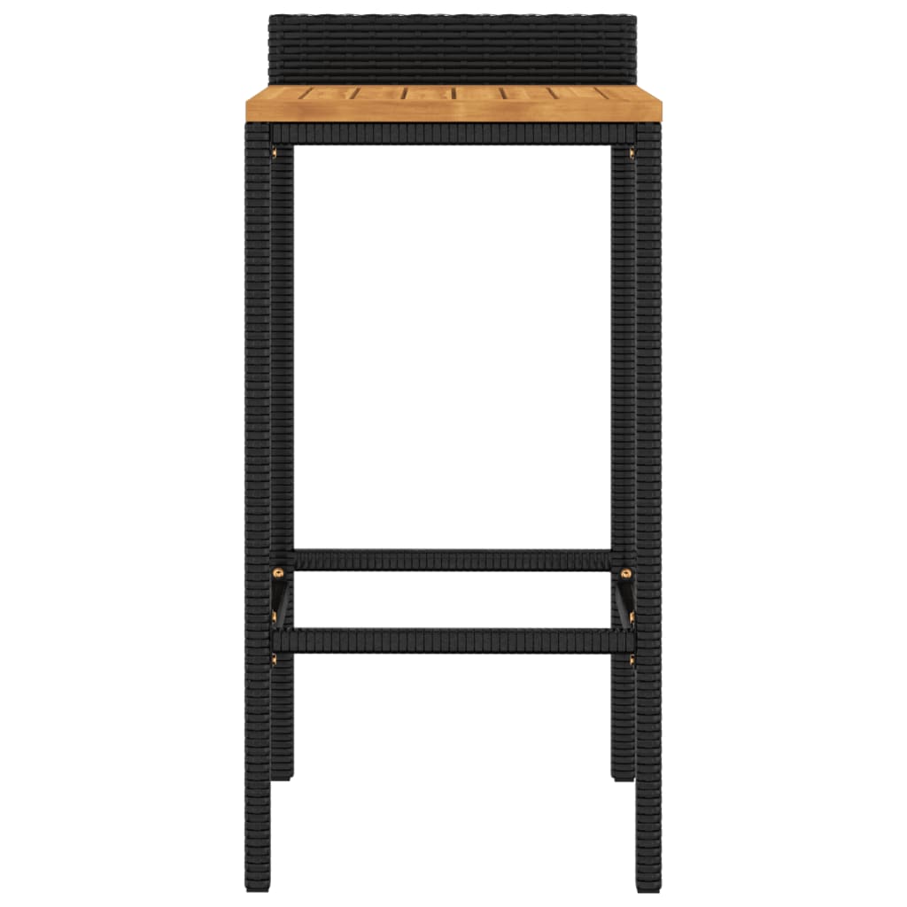 Black Poly Rattan & Acacia Bar Stools Set of 2