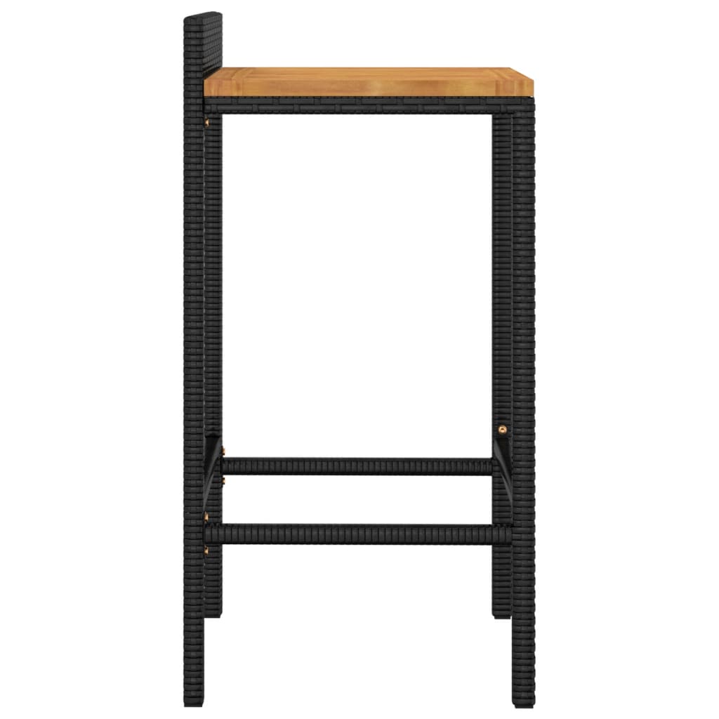 Black Poly Rattan & Acacia Bar Stools Set of 2
