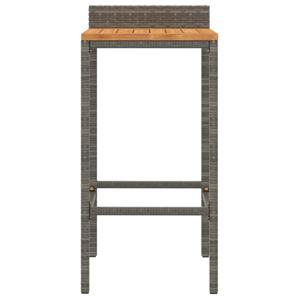 Grey Poly Rattan & Acacia Wood Bar Stools - Set of 2