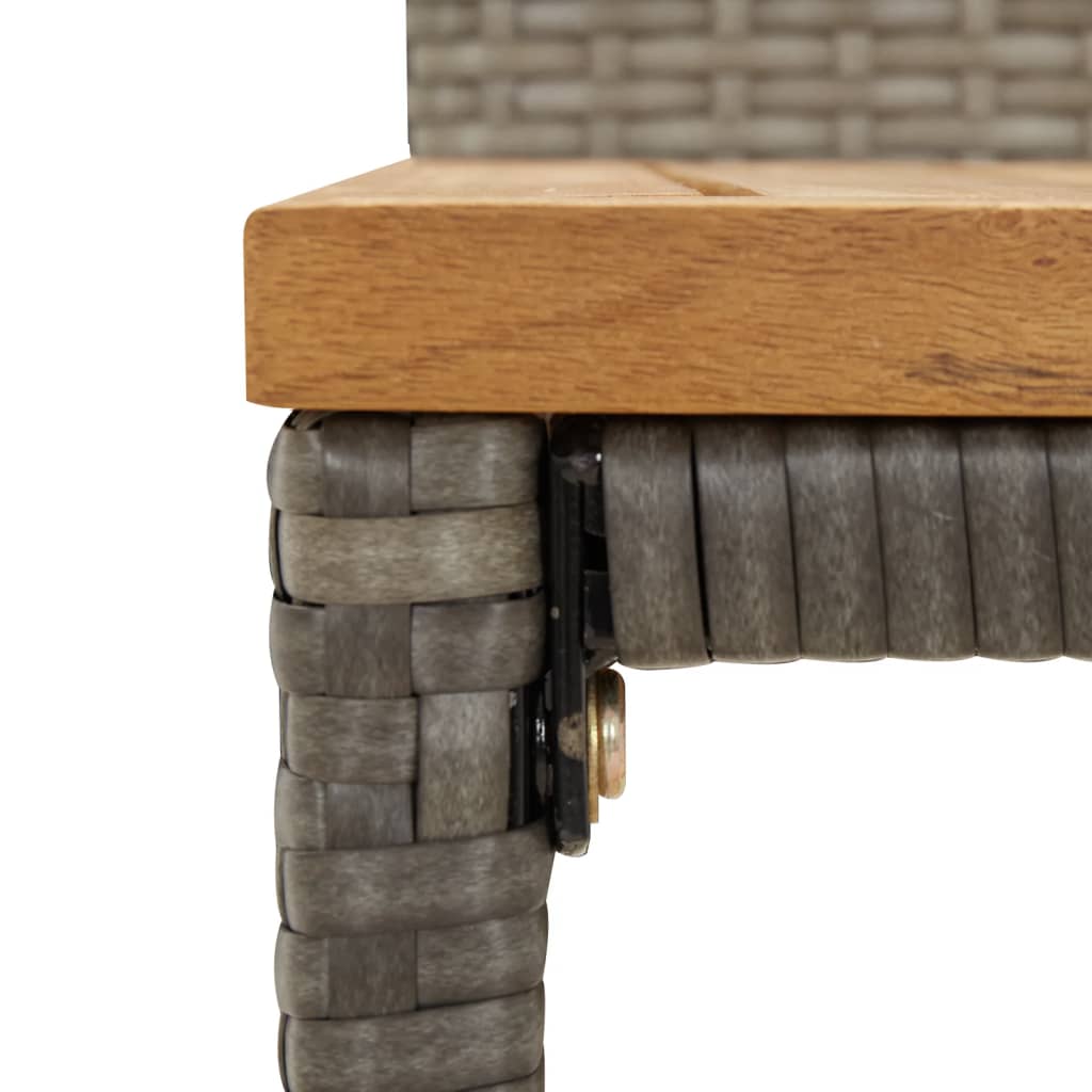 Grey Poly Rattan & Acacia Wood Bar Stools - Set of 2