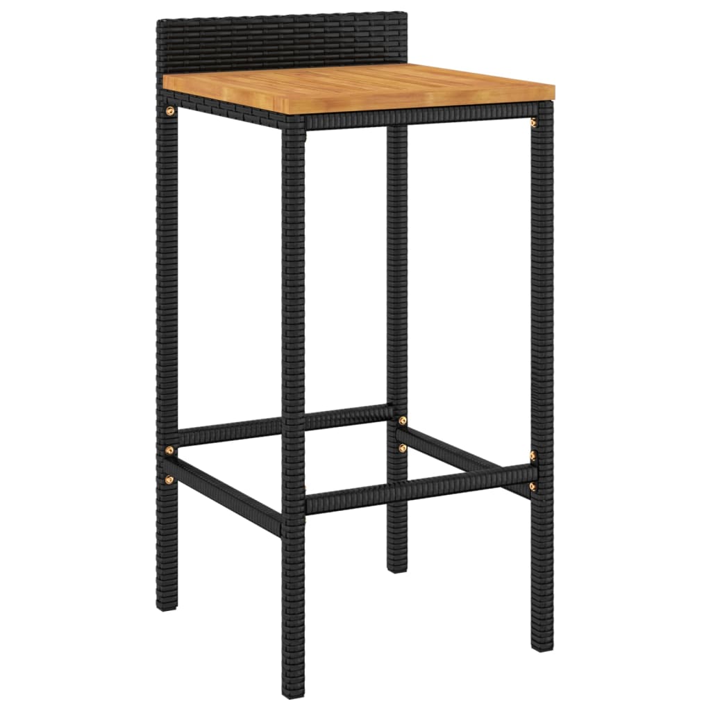 Black Poly Rattan & Acacia Bar Stools - Set of 4