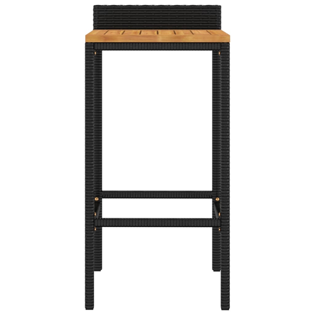 Black Poly Rattan & Acacia Bar Stools - Set of 4