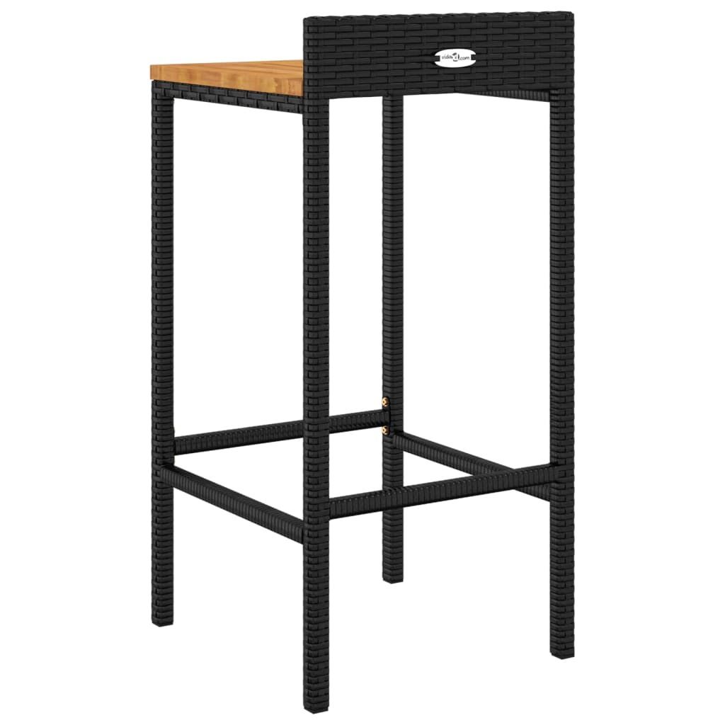 Black Poly Rattan & Acacia Bar Stools - Set of 4