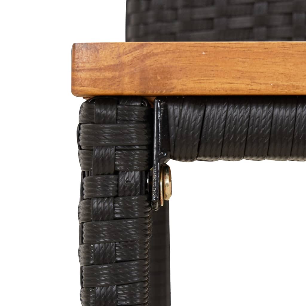 Black Poly Rattan & Acacia Bar Stools - Set of 4