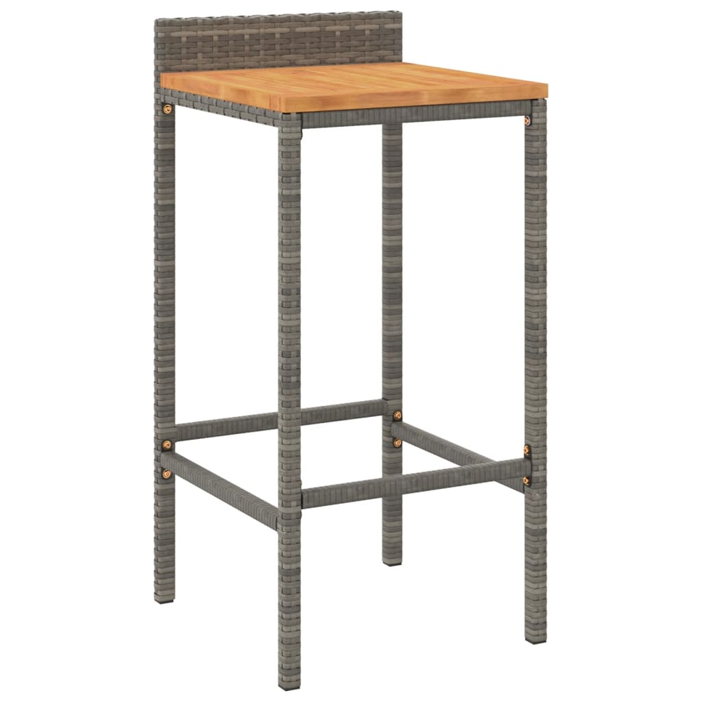 Grey Poly Rattan & Acacia Wood Bar Stools - Set of 4