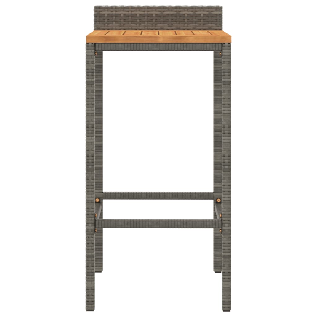 Grey Poly Rattan & Acacia Wood Bar Stools - Set of 4