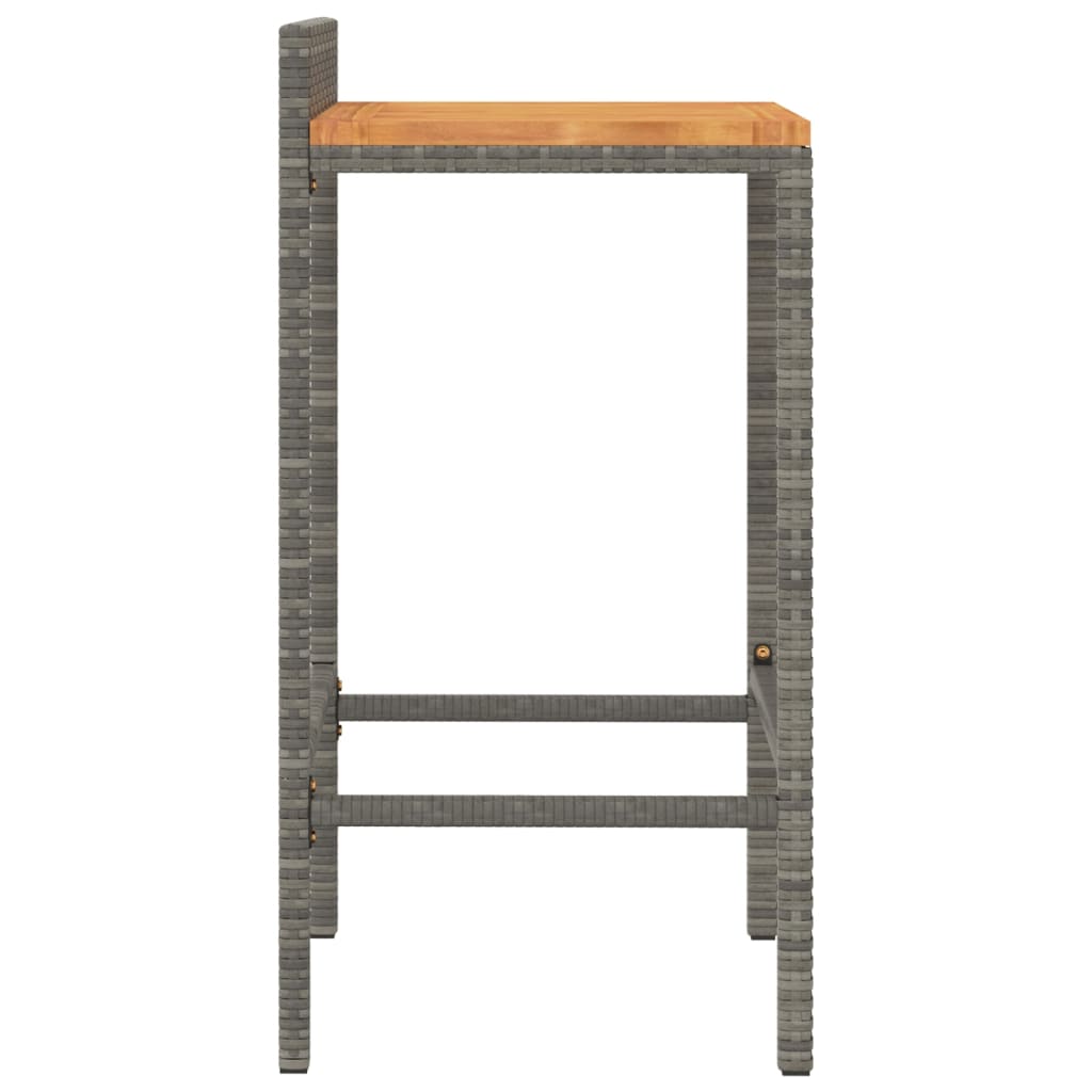 Grey Poly Rattan & Acacia Wood Bar Stools - Set of 4