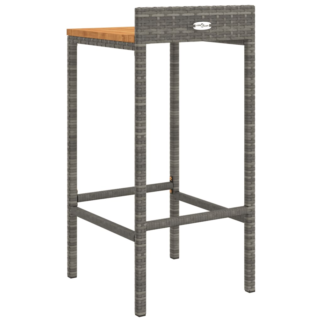 Grey Poly Rattan & Acacia Wood Bar Stools - Set of 4