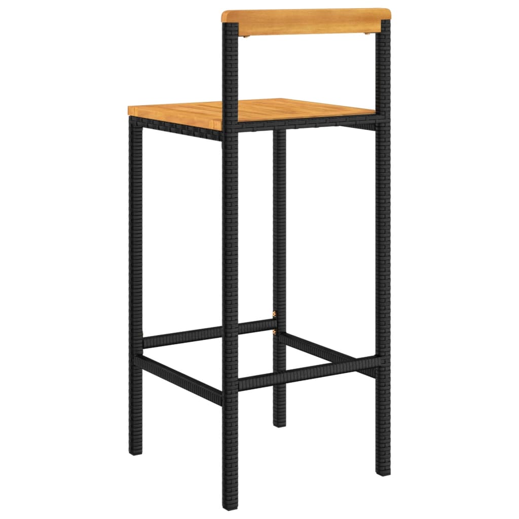 Black Poly Rattan & Acacia Bar Stools - Set of 2