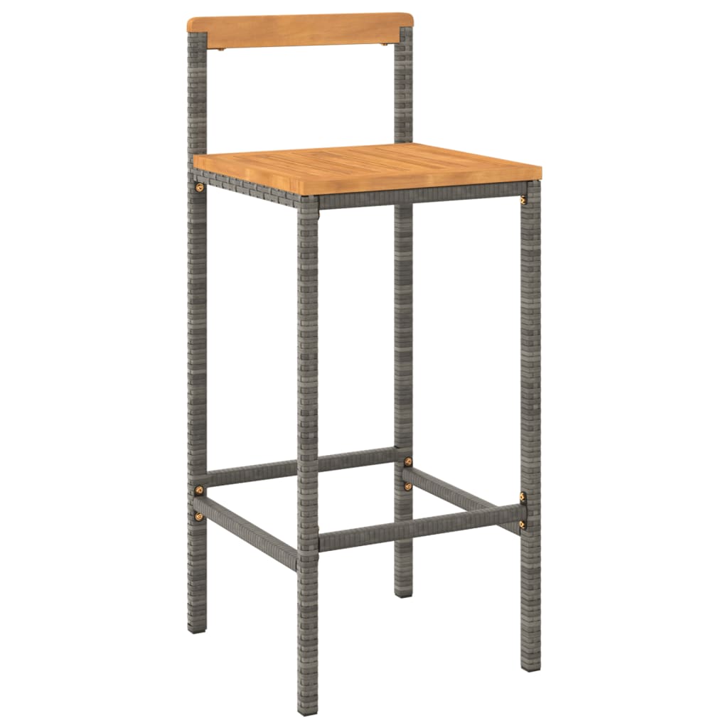 Grey Poly Rattan & Acacia Bar Stools, Set of 2
