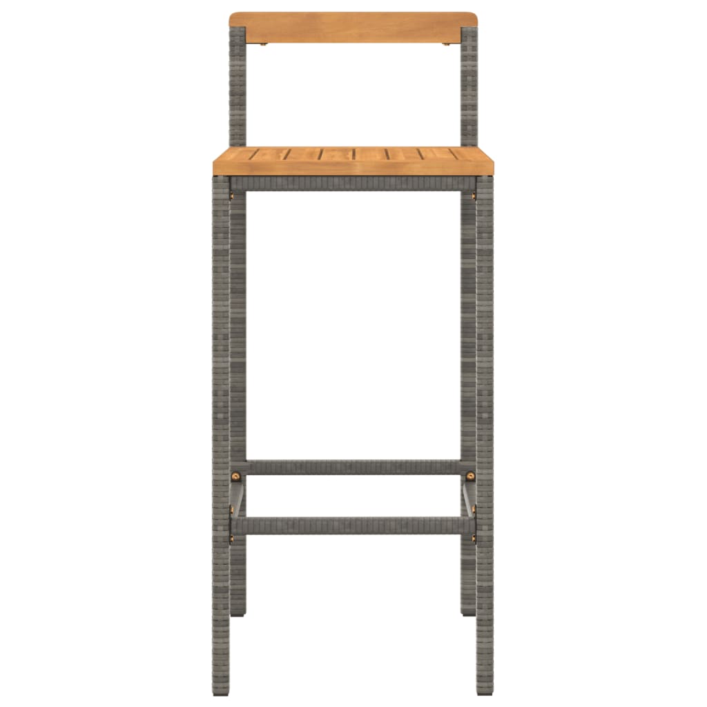 Grey Poly Rattan & Acacia Bar Stools, Set of 2