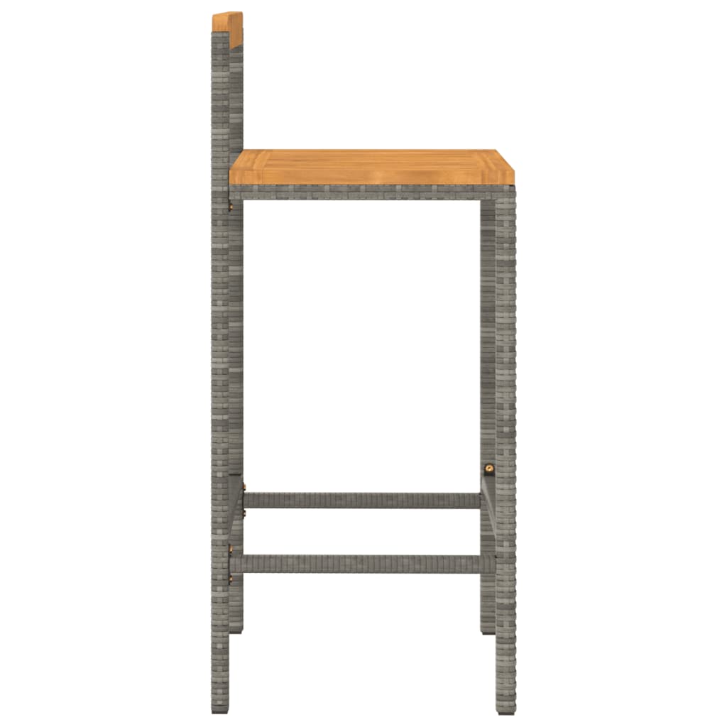 Grey Poly Rattan & Acacia Bar Stools, Set of 2