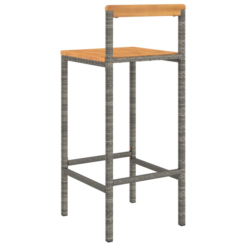 Grey Poly Rattan & Acacia Bar Stools, Set of 2