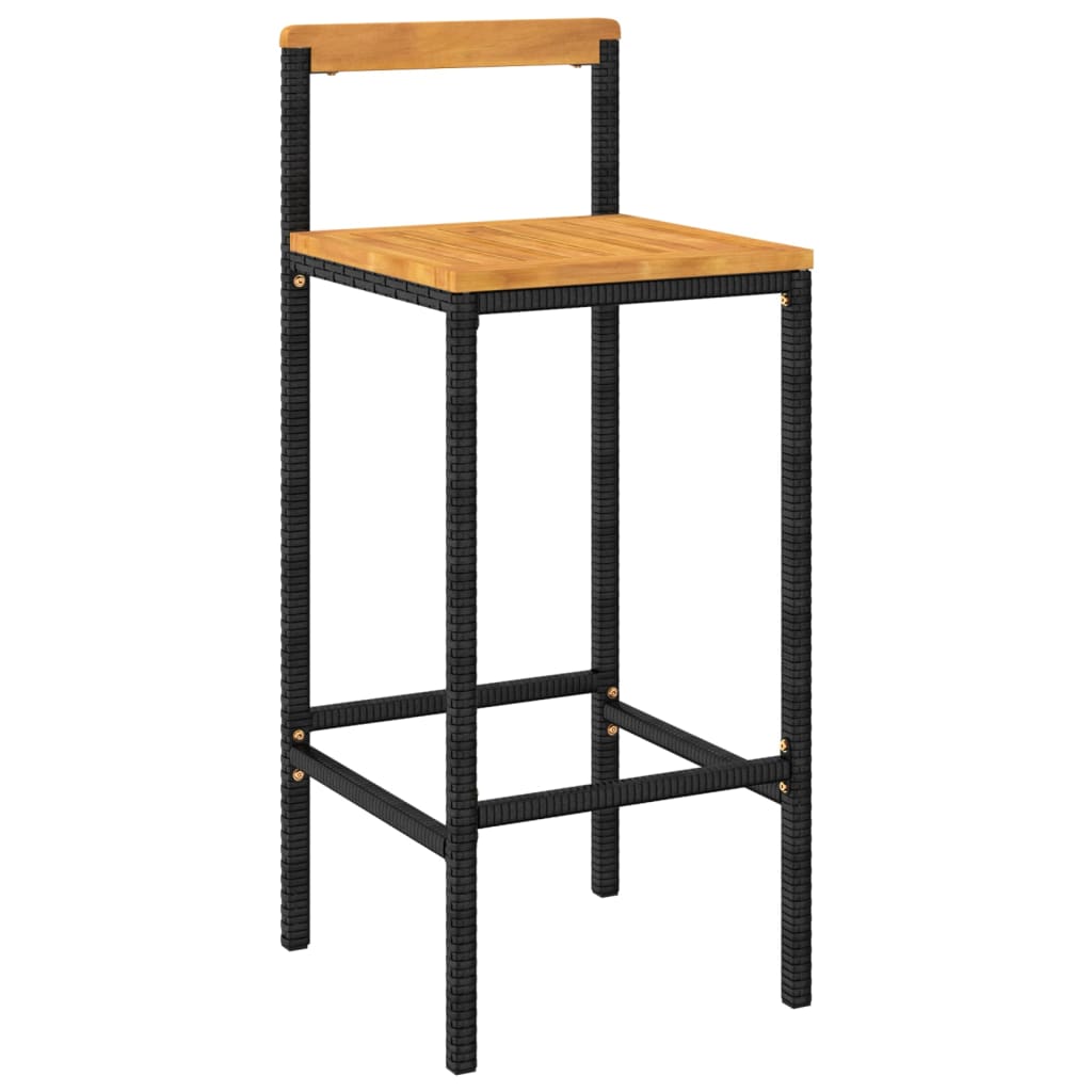 Black Poly Rattan & Acacia Wood Bar Stools Set of 4