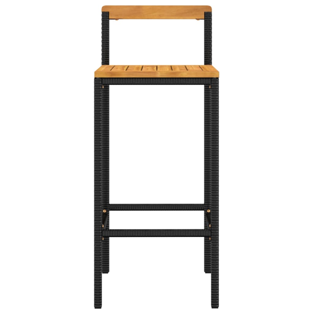 Black Poly Rattan & Acacia Wood Bar Stools Set of 4