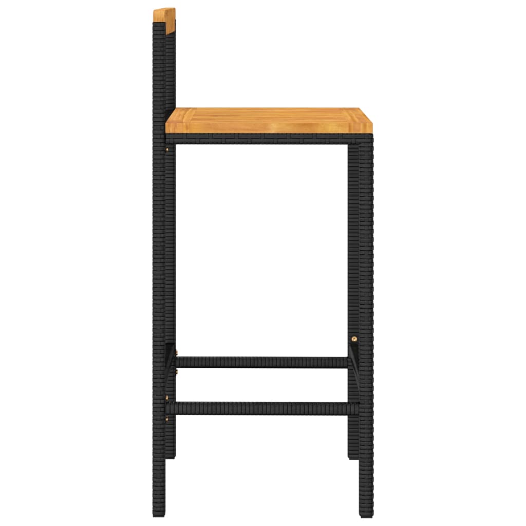 Black Poly Rattan & Acacia Wood Bar Stools Set of 4