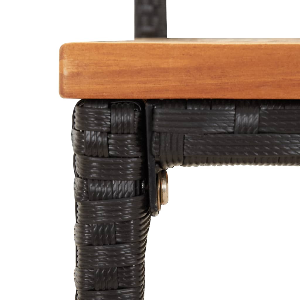 Black Poly Rattan & Acacia Wood Bar Stools Set of 4
