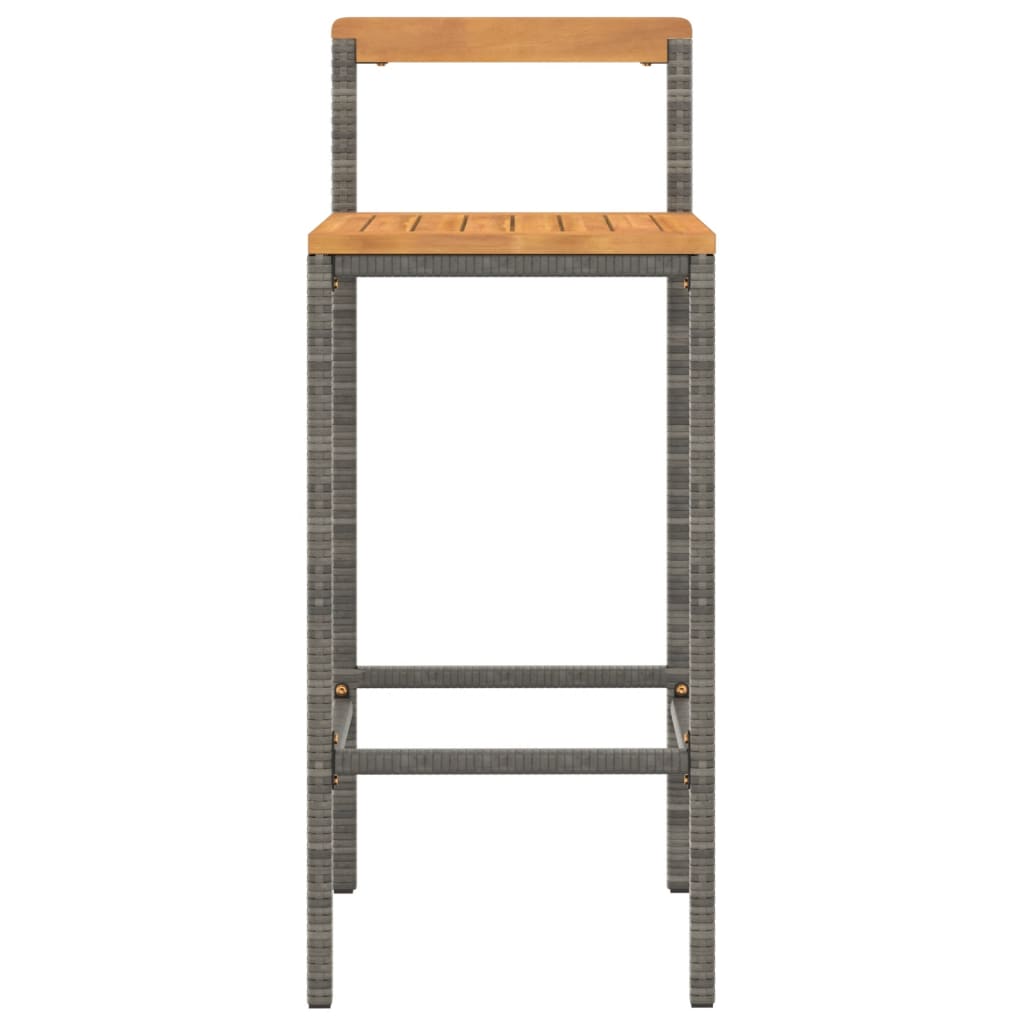 Set of 4 Grey Poly Rattan & Acacia Wood Bar Stools