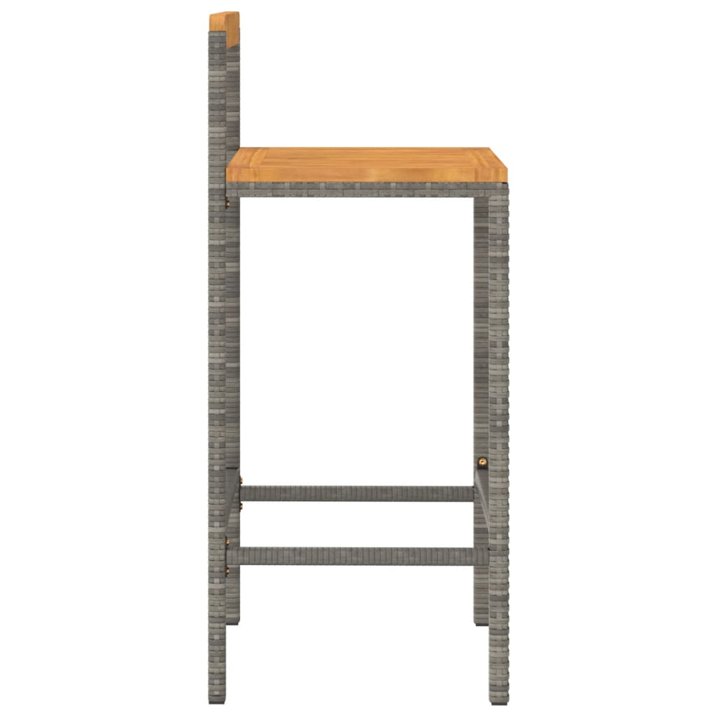 Set of 4 Grey Poly Rattan & Acacia Wood Bar Stools