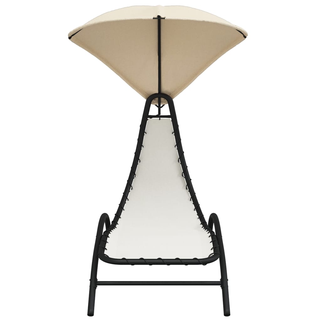 Cream Sun Lounger with Canopy, Fabric & Steel, 167x80x195 cm