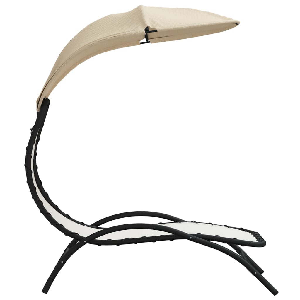 Cream Sun Lounger with Canopy, Fabric & Steel, 167x80x195 cm
