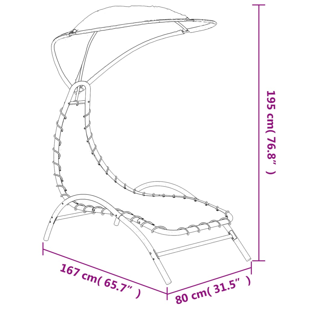 Cream Sun Lounger with Canopy, Fabric & Steel, 167x80x195 cm