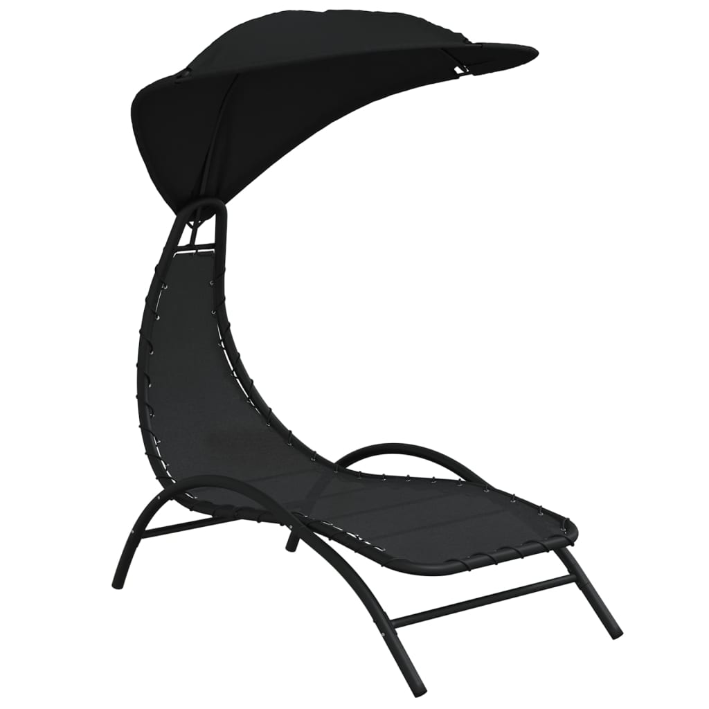 Sleek Black Sun Lounger with Canopy, 167x80x195 cm, Fabric & Steel