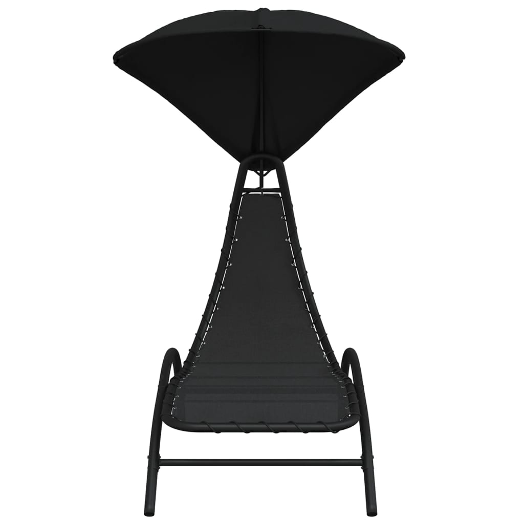 Sleek Black Sun Lounger with Canopy, 167x80x195 cm, Fabric & Steel