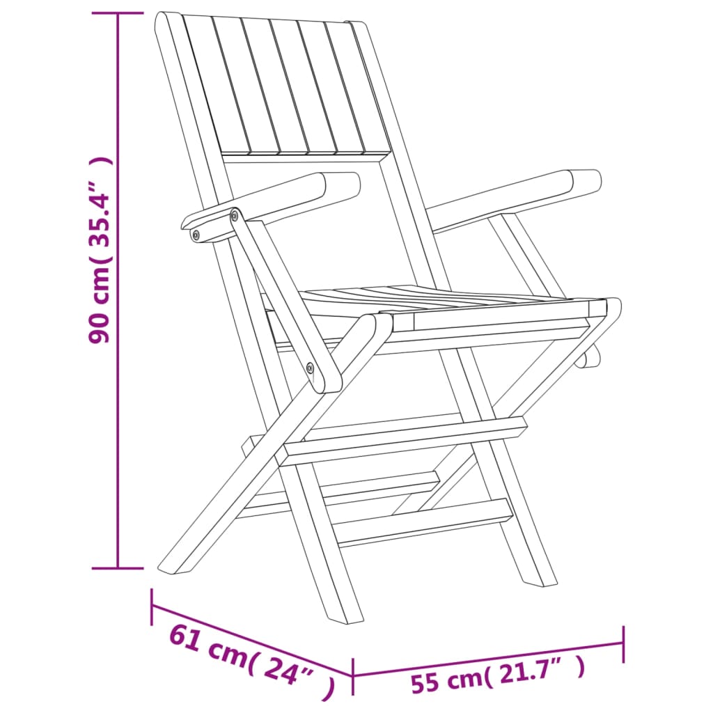 8-Piece Solid Teak Folding Garden Chairs 55x61x90 cm