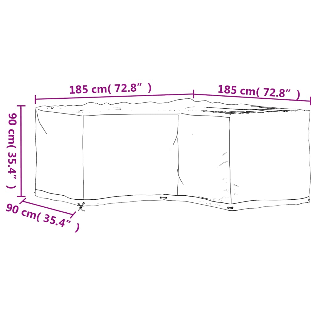 Durable Black L-Shaped Garden Furniture Covers 2pcs 185x185x90 cm