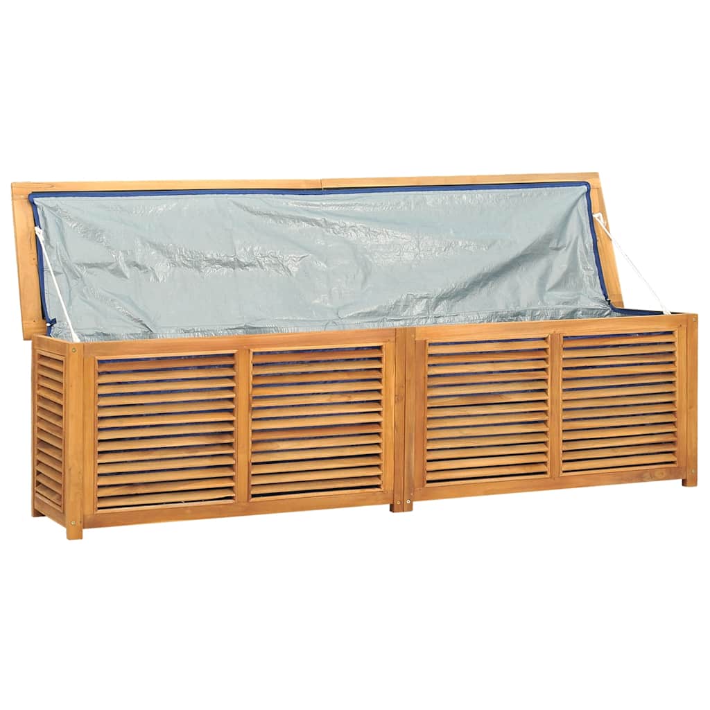 Solid Teak Garden Storage Box with Bag 200x50x55 cm