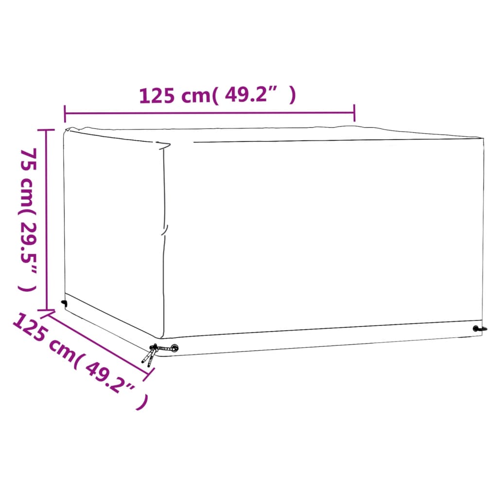 Waterproof Square Garden Furniture Cover, 8 Eyelets, 125x125x75cm