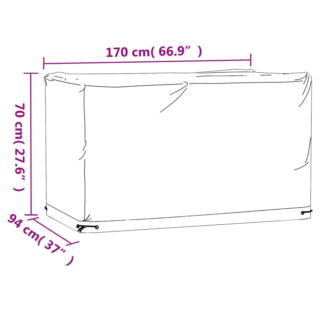 Durable Black Garden Furniture Cover, 8 Eyelets, 170x94x70 cm