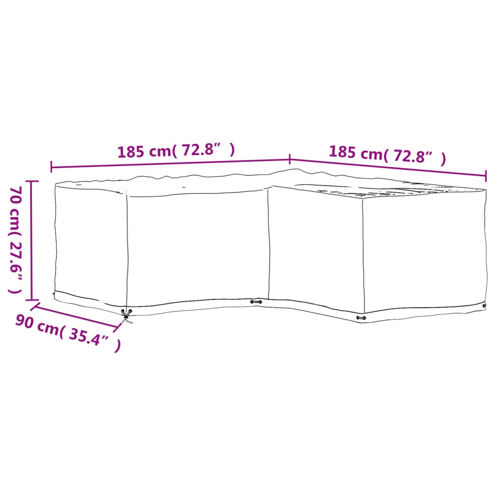 Durable L-Shaped Garden Furniture Cover, 12 Eyelets, 185x185x70 cm