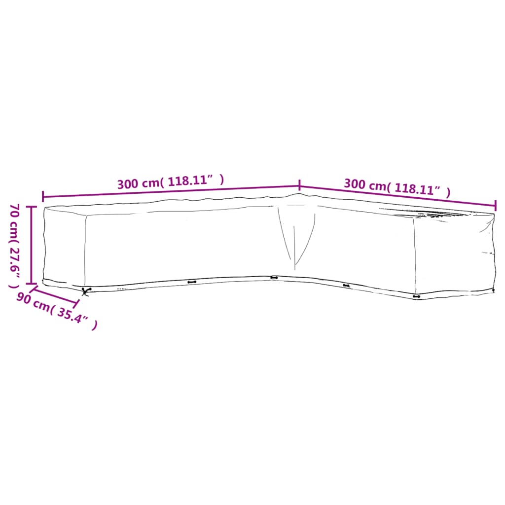 Durable Black L-Shaped Garden Furniture Cover, 20 Eyelets, 300x300x70 cm