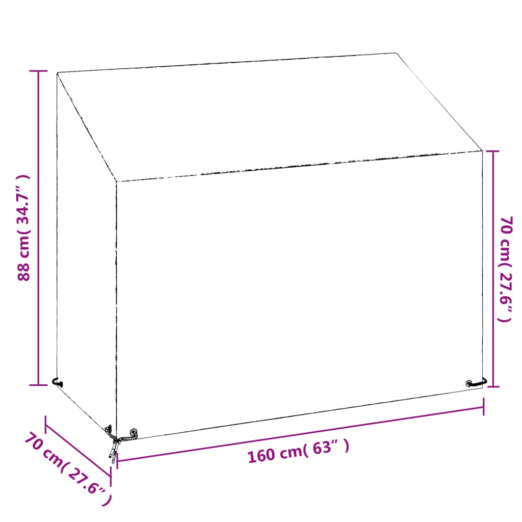 Durable Polyethylene Garden Bench Cover with 8 Eyelets, 160x70x70/88 cm