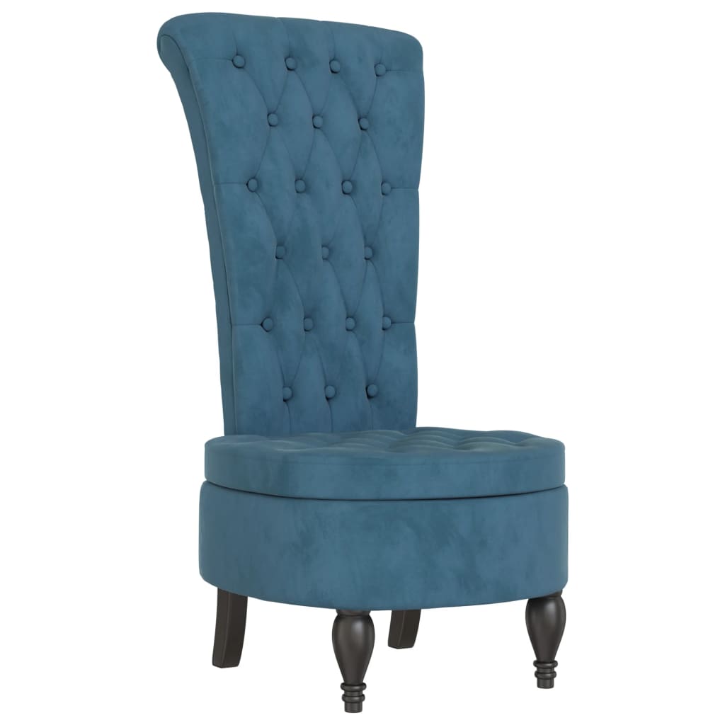 Elegant High Back Blue Velvet Chair with Button Design