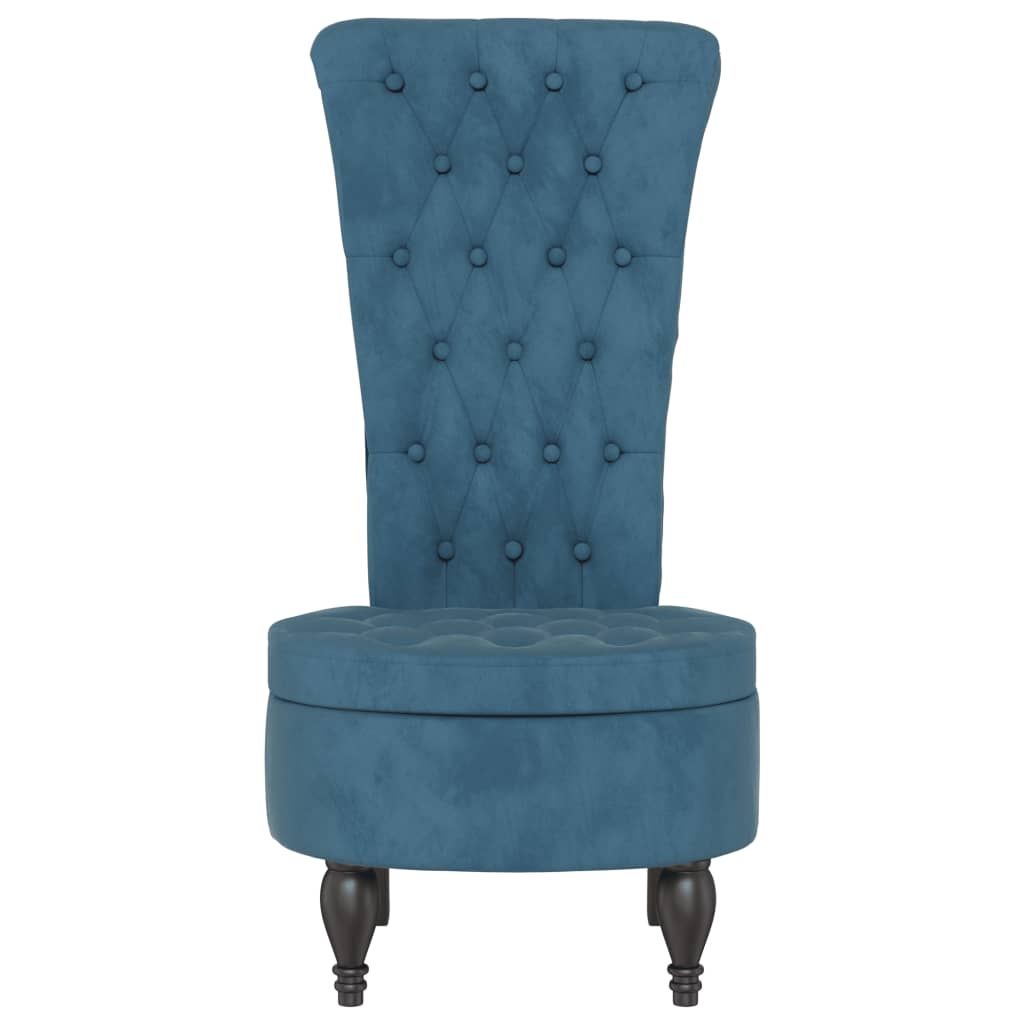 Elegant High Back Blue Velvet Chair with Button Design
