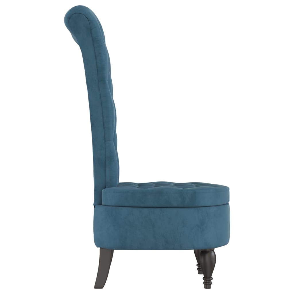 Elegant High Back Blue Velvet Chair with Button Design