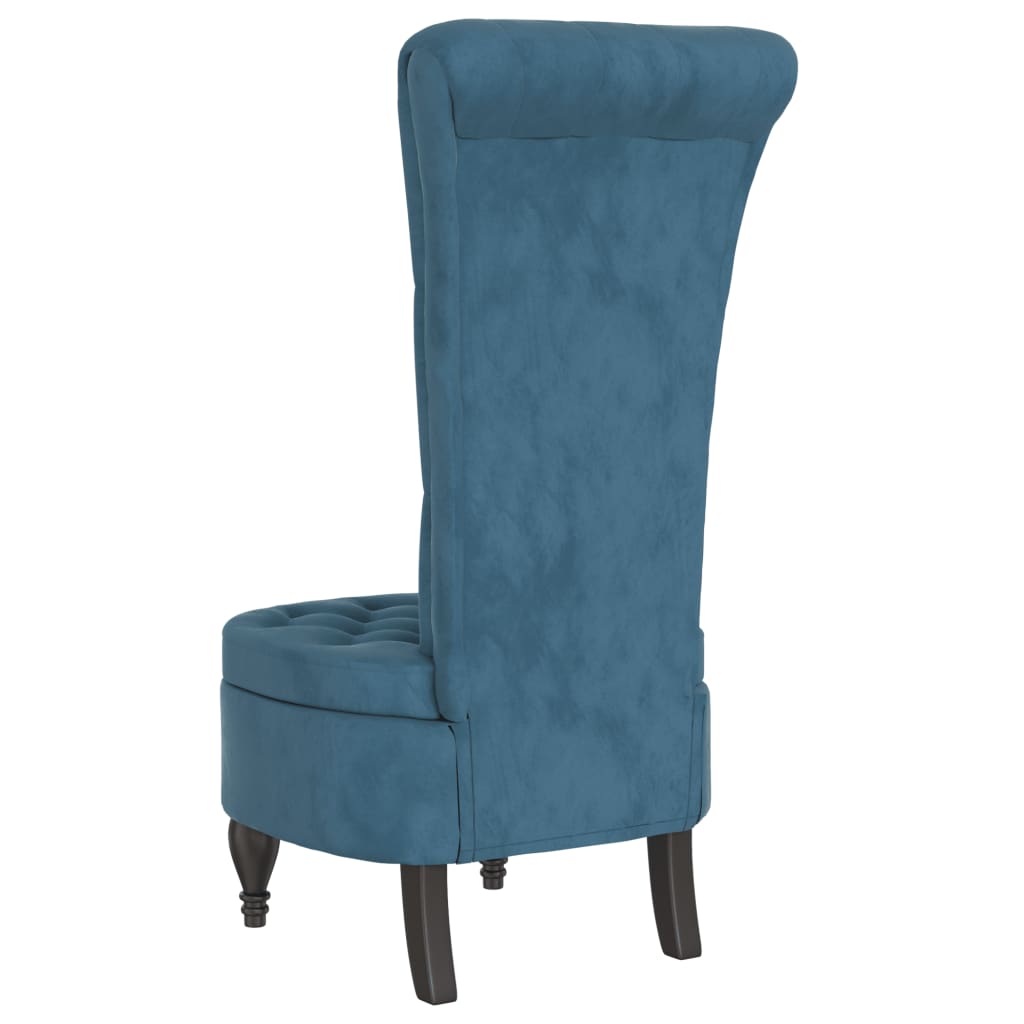Elegant High Back Blue Velvet Chair with Button Design