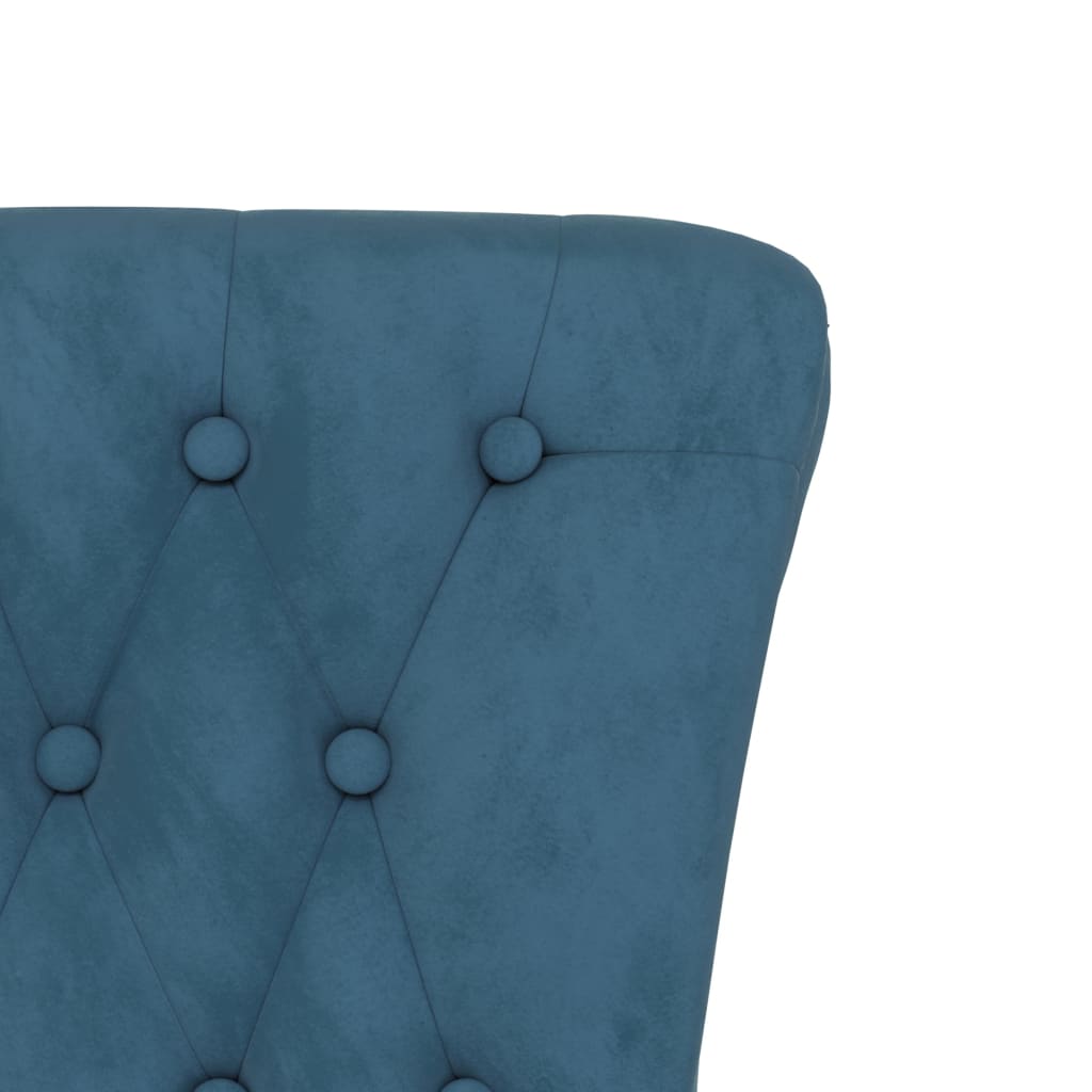 Elegant High Back Blue Velvet Chair with Button Design