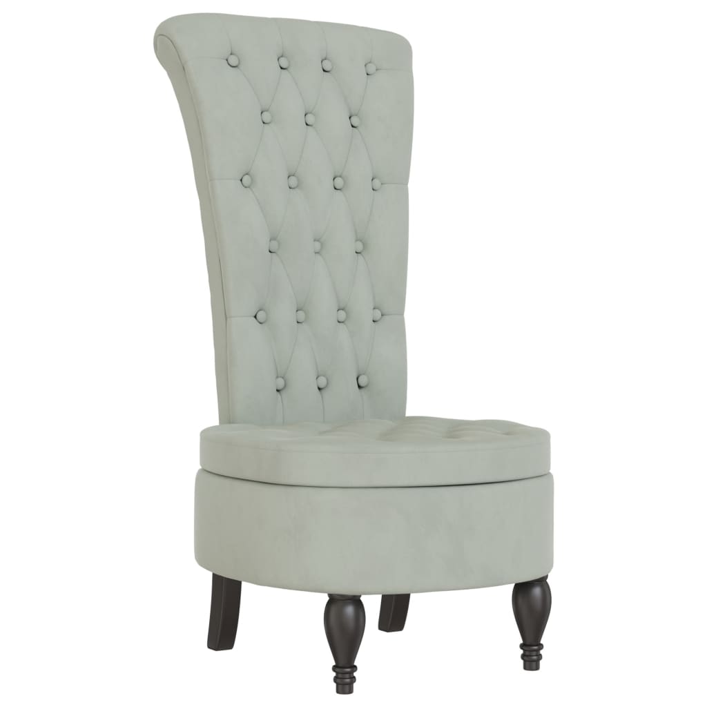 Light Grey Velvet High Back Chair with Button Design