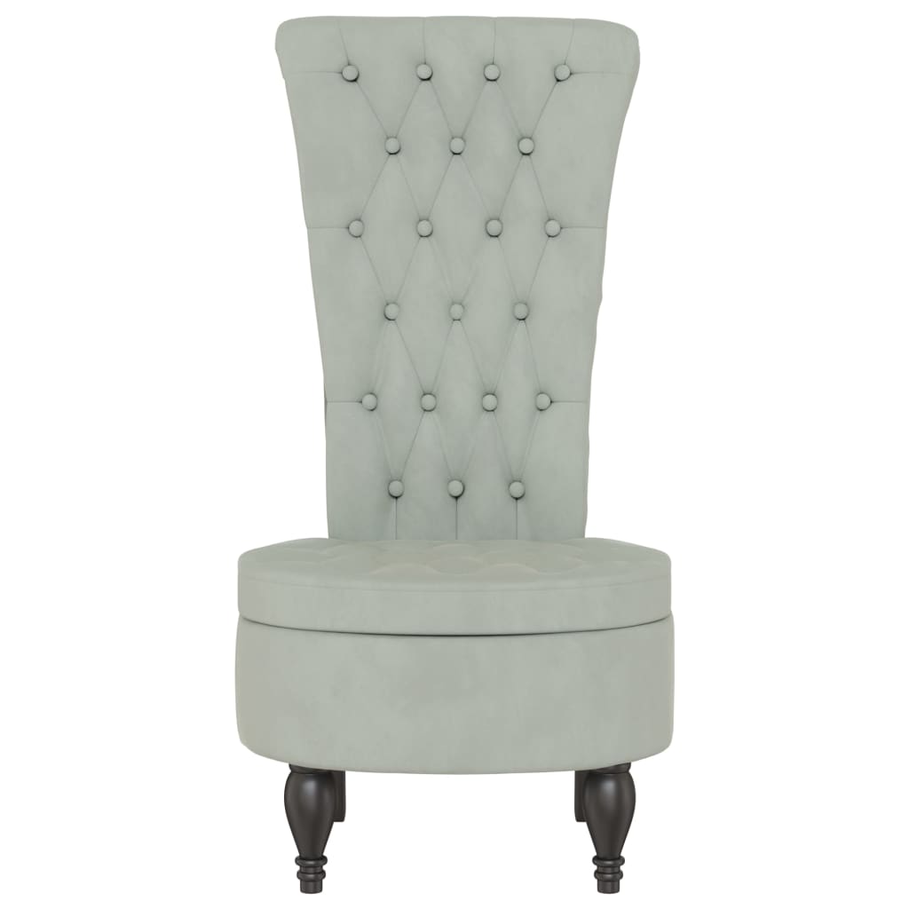 Light Grey Velvet High Back Chair with Button Design